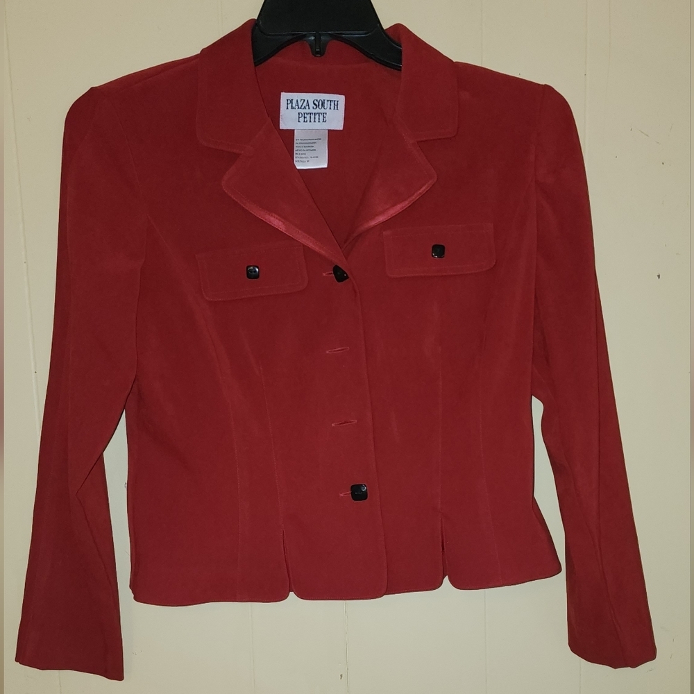 Plaza South Petite, Red Button down,long sleeve,  size 6 jacket.
